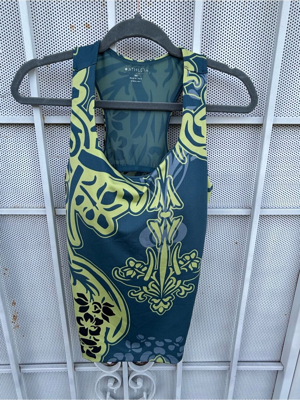 Athleta 36D Underwire Tankini Top gray & yellow racer back swimwear
